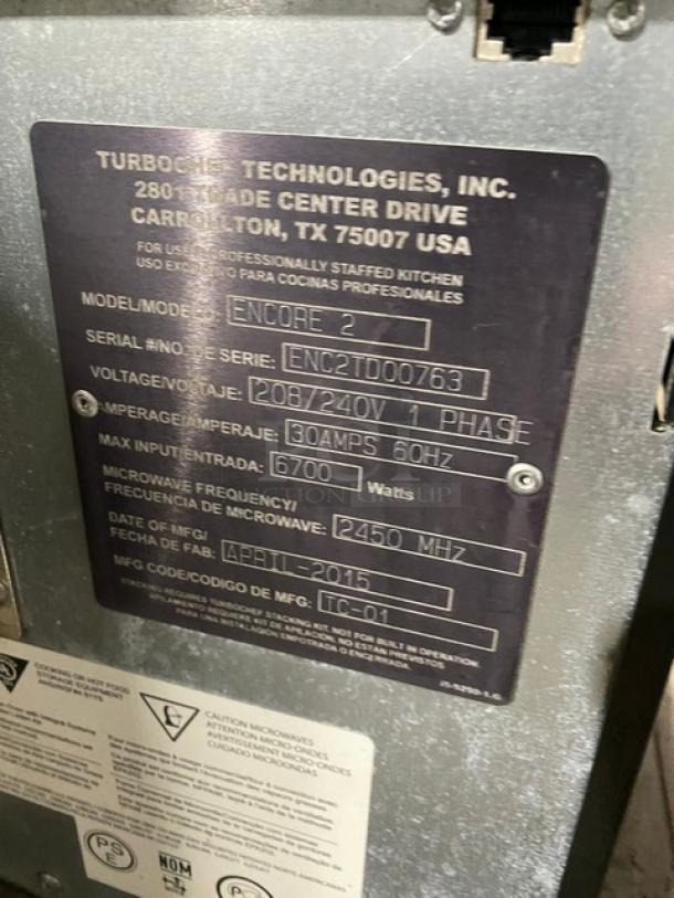 TurboChef Commercial Stainless Steel Electric Powered High Speed Countertop Rapid Cook Oven! With Cook Stone! Model: ENCORE 2 SN: ENC2TD00763! 208-240V 1 Phase! On Single Shelf Equipment Cart With Casters! - Image 5 of 8
