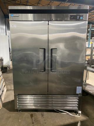 Master-Bilt Commercial Stainless Steel Solid 2 Door Reach In Refrigerator! With Poly Coated Wire Racks! Model: CCR-49DR SN: IT101411! 115V 1 Phase! On Casters!