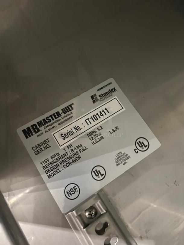 Master-Bilt Commercial Stainless Steel Solid 2 Door Reach In Refrigerator! With Poly Coated Wire Racks! Model: CCR-49DR SN: IT101411! 115V 1 Phase! On Casters! - Image 8 of 10