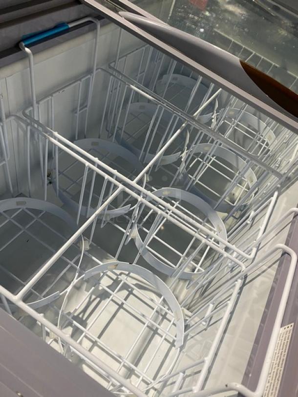 KoolMore! 2024 Late Model! Commercial White Ice Cream/Frozen Yogurt Merchandiser Display Freezer! With Top Double Sliding Glass Door! With Wire Baskets & Tub Holders! Model: KM-ICD-49SD! 115V! - Image 6 of 7