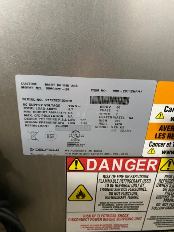 Delfield Commercial Stainless Steel 2 Drawer Refrigerated Mega Top Salad/Sandwich Prep Table! With Removable Cutting Board! Model: 18MC32P-BI SN: 2112820102419! 115V 1 Phase! On casters! - Image 8 of 9