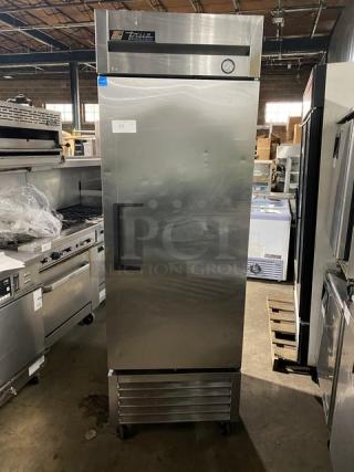 True Commercial Stainless Steel Solid Single Door Reach In Freezer! Energy Star Certified! With Poly Coated Wire Rack! Model: T-23F SN: 7696435! 115V 1 Phase! On Casters!