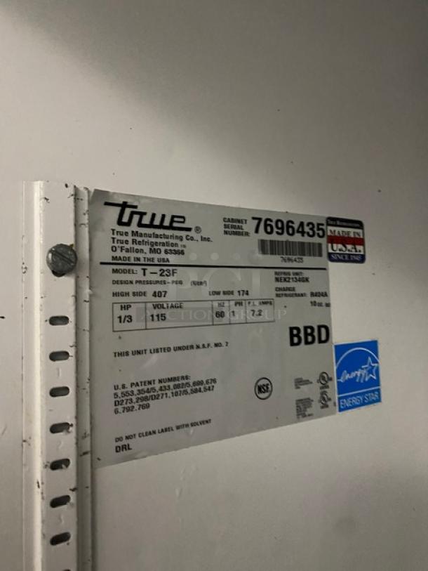 True Commercial Stainless Steel Solid Single Door Reach In Freezer! Energy Star Certified! With Poly Coated Wire Rack! Model: T-23F SN: 7696435! 115V 1 Phase! On Casters! - Image 7 of 9