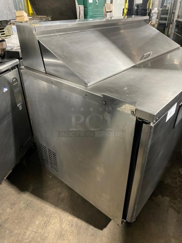 Everest Commercial Stainless Steel 2 Door Refrigerated Bain Marie Style Mega Top Pizza Prep Table! With Poly Coated Wire Racks! Model: EPBNR2 SN: BPBNR216040039! 115V 1 Phase! On Casters! - Image 2 of 9