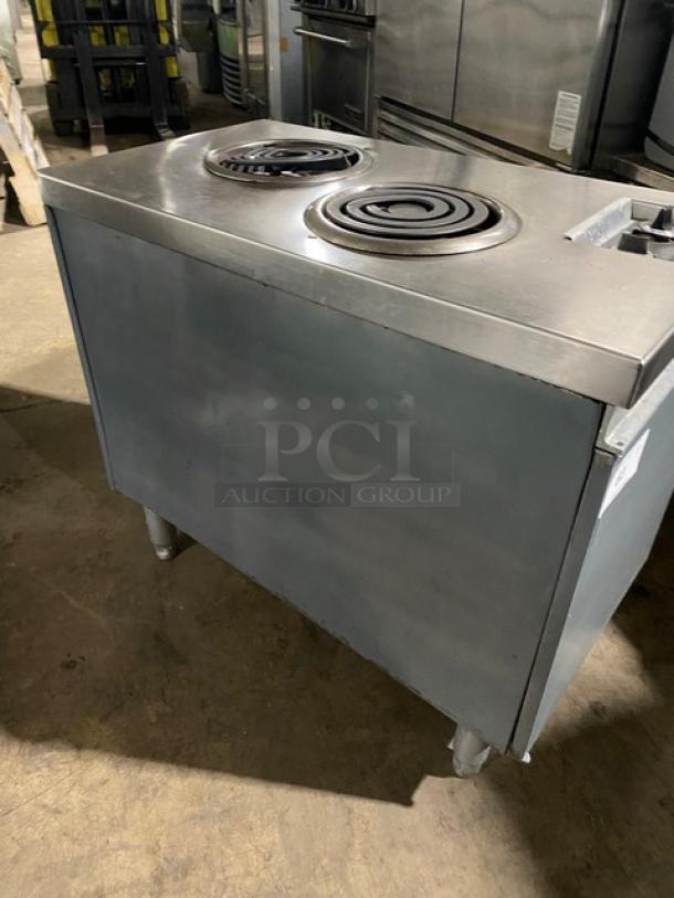 Market Forge Commercial Stainless Steel Electric Powered Double Hot Plate Range! With Single Door Enclosed Storage Base! Model: 2HPES SN: 69-31235! 208V 3 Phase! On Legs! - Image 2 of 9