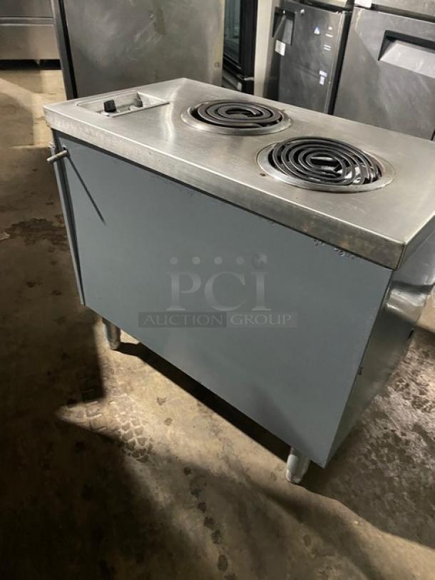 Market Forge Commercial Stainless Steel Electric Powered Double Hot Plate Range! With Single Door Enclosed Storage Base! Model: 2HPES SN: 69-31235! 208V 3 Phase! On Legs! - Image 4 of 9
