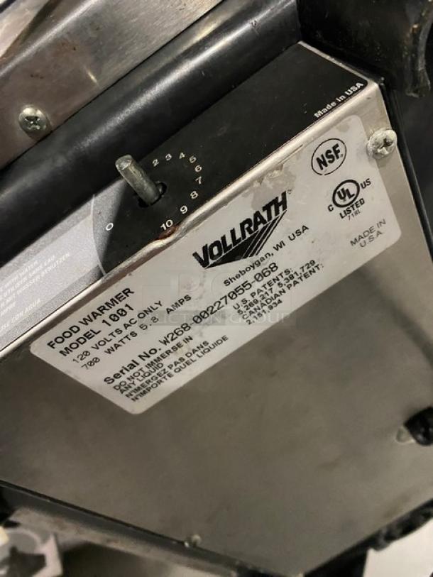 Vollrath Commercial Stainless Steel Electric Powered Countertop Hot Food Warmer! Model: 1001 SN: W268-00227055-068! 120V! On Legs! - Image 6 of 7