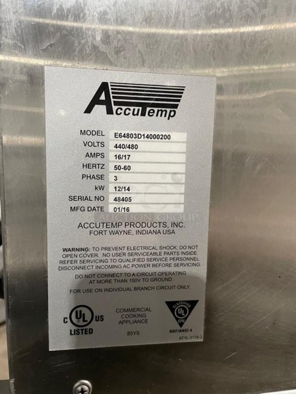 AccuTemp Evolution Series Commercial Stainless Steel Electric Powered 12 Pan Double Stacked Convection Steamer! Energy Star Certified! With Built In Pan Holding Racks! Model: E64803D14000200 SN: 48405! 440/480V 3 Phase! On Single Shelf Equipment Stand! - Image 5 of 11