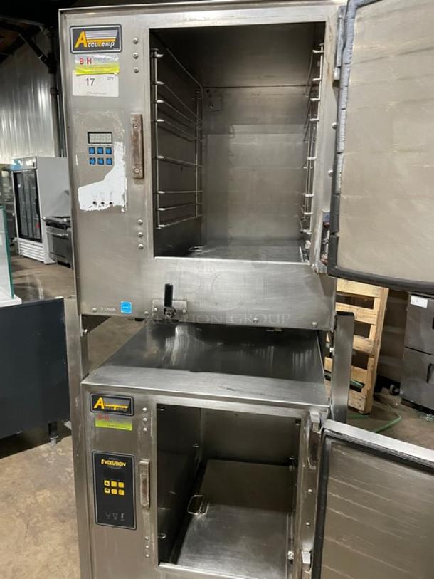 AccuTemp Evolution Series Commercial Stainless Steel Electric Powered 12 Pan Double Stacked Convection Steamer! Energy Star Certified! With Built In Pan Holding Racks! Model: E64803D14000200 SN: 48405! 440/480V 3 Phase! On Single Shelf Equipment Stand! - Image 6 of 11