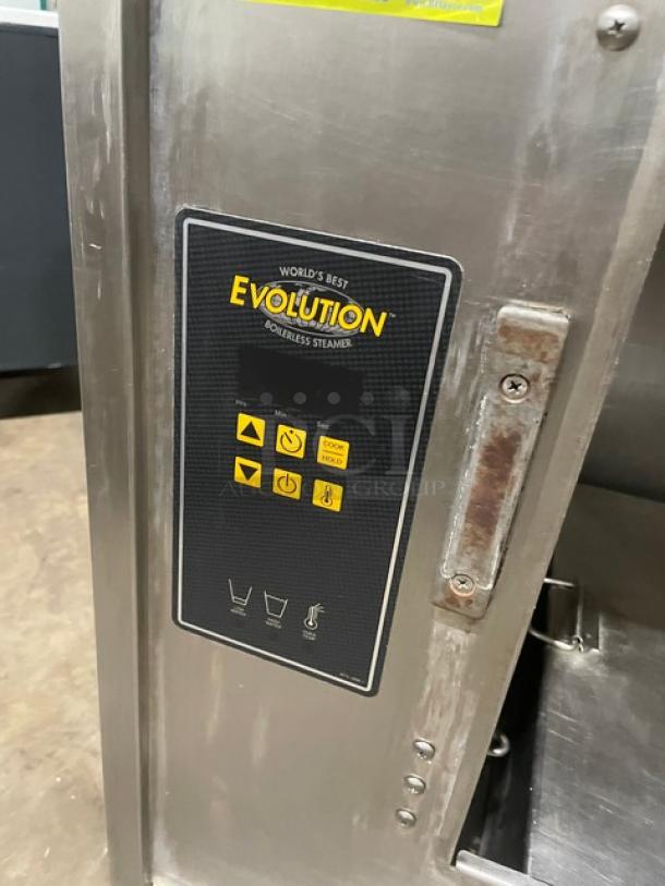 AccuTemp Evolution Series Commercial Stainless Steel Electric Powered 12 Pan Double Stacked Convection Steamer! Energy Star Certified! With Built In Pan Holding Racks! Model: E64803D14000200 SN: 48405! 440/480V 3 Phase! On Single Shelf Equipment Stand! - Image 9 of 11
