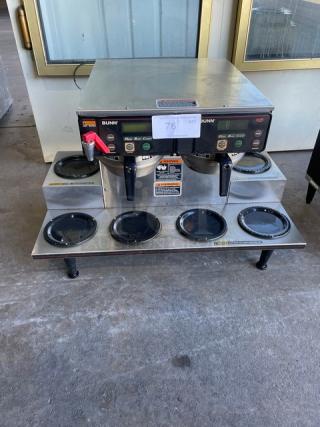 Bunn AXIOM Series Commercial Stainless Steel Countertop Coffee Brewer! With 6 Warmer Plates! With Digital Brewer Controls & Hot Water Dispenser! With Brew Baskets! Model: AXIOM 0/6 TWIN SN: AXTN031513! 120/208-240V 1 Phase! On Legs!