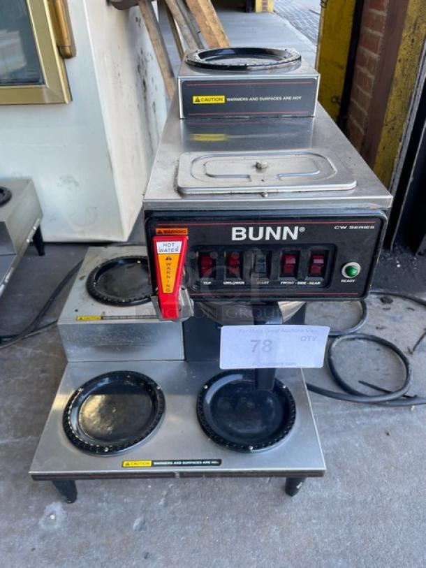 Bunn CW Series Commercial Stainless Steel Countertop Coffee Brewer! With 4 Warmer Plates! With Hot Water Dispenser & Brew Basket! Model: CWTF35-4W SN: CWTF126254! 120/240V 1 Phase! On Legs! - Image 1 of 8