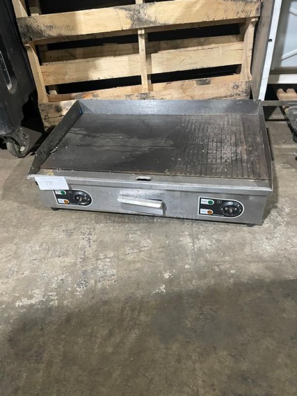 Commercial Stainless Steel Electric Powered Countertop Flat/Grooved Griddle! With Thermostatic Controls! With Back & Side Splash! On Legs! - Image 1 of 6