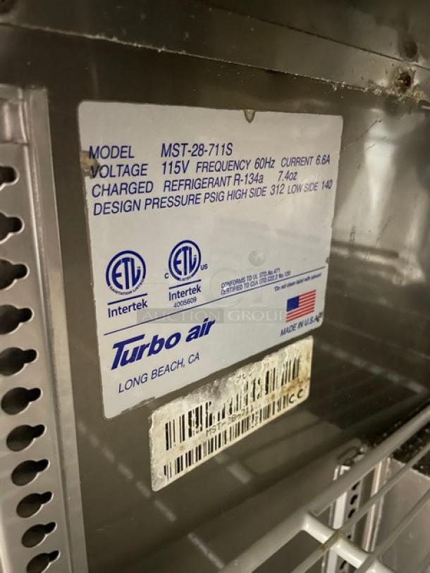Turbo Air Commercial Stainless Steel Single Door Refrigerated Mega Top Salad/Sandwich Prep Table! With Poly Coated Wire Rack! Model: MST-28-711S! 115V! On Legs! - Image 7 of 8