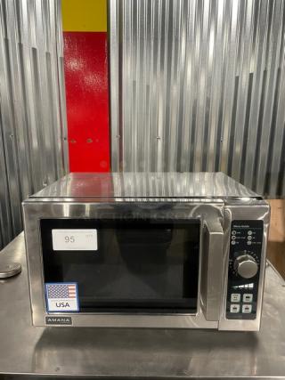 Amana! 2024 Late Model! Commercial Stainless Steel Electric Powered Countertop Microwave Oven! Model: RCS10DSE SN: 2404142897! 120V! On Legs!