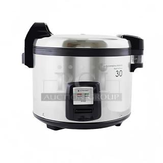 BRAND NEW! IN THE BOX! Thunder Group Commercial Stainless Steel Electric Powered Countertop 30-Cup Rice Cooker/Warmer! With Hinged Lid & Digital Controls! Model: SEJ3201! 120V 1 Phase!