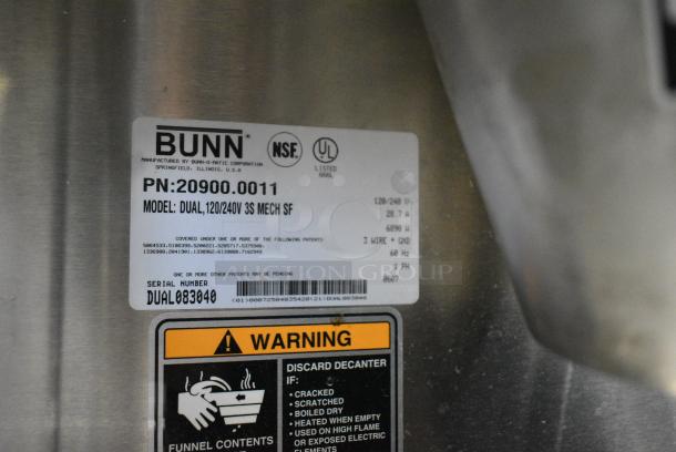 Bunn DUAL Stainless Steel Commercial Countertop Double Coffee Machine w/ Hot Water Dispenser, 2 Metal Brew Baskets and 2 Server Satellites. 120/240 Volts, 1 Phase. - Image 9 of 9