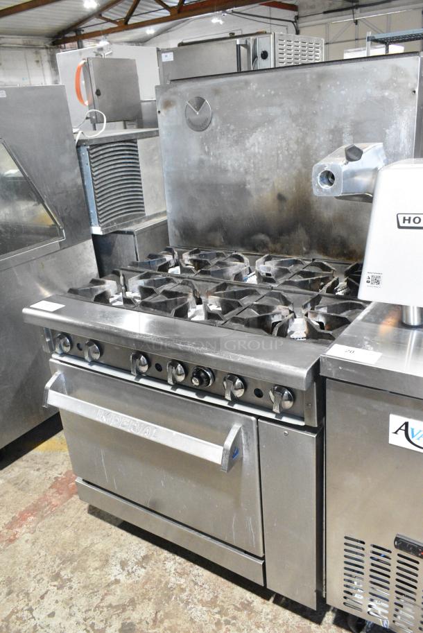 Imperial Stainless Steel Commercial Propane Gas Powered 6 Burner Range w/ Oven and Back Splash. - Image 2 of 7