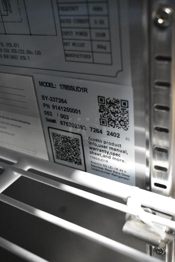 BRAND NEW SCRATCH AND DENT! 2024 Avantco 178SSUD1R Stainless Steel Commercial Single Door Undercounter Cooler on Commercial Casters. 115 Volts, 1 Phase. Tested and Working! - Image 6 of 7
