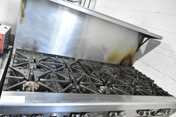 Southbend 4601AA Stainless Steel Commercial Natural Gas Powered 10 Burner Range w/ 2 Convection Ovens, Over Shelf and Back Splash on Commercial Casters. - Image 5 of 10