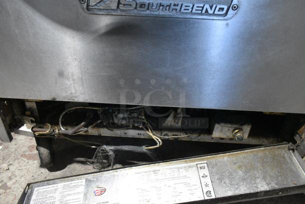 Southbend 4601AA Stainless Steel Commercial Natural Gas Powered 10 Burner Range w/ 2 Convection Ovens, Over Shelf and Back Splash on Commercial Casters. - Image 9 of 10