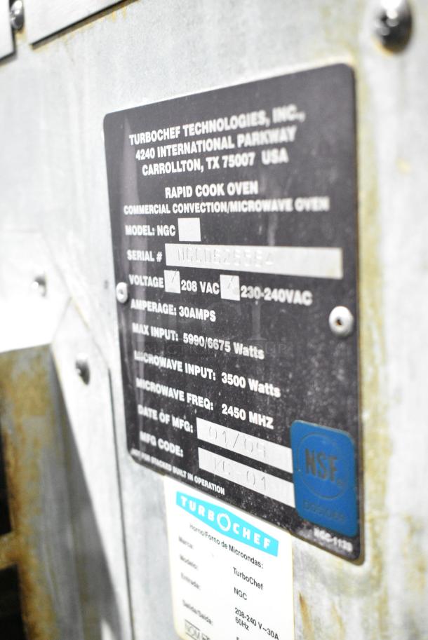 2 Turbochef NGC Stainless Steel Commercial Electric Powered Rapid Cook Ovens on Equipment Stand w/ Commercial Casters. 208/240 Volts, 1 Phase. 2 Times Your Bid! - Image 12 of 15