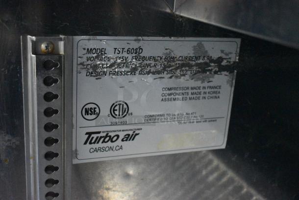Turbo Air TST-60SD Stainless Steel Commercial Sandwich Salad Prep Table Bain Marie Mega Top on Commercial Casters. 115 Volts, 1 Phase. Cannot Test Due To Damaged Plug - Image 10 of 10