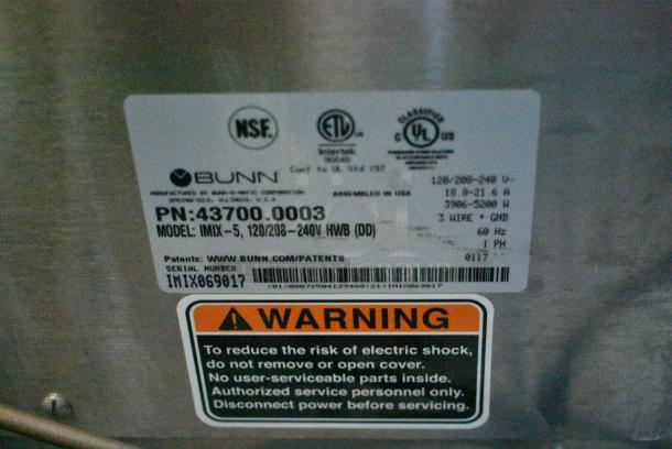 Bunn IMIX-5 Stainless Steel Commercial Countertop Cappuccino Machine. 120/208-240 Volts, 1 Phase. - Image 7 of 7