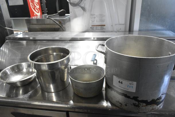 4 Metal Items Including Stock Pot, Sauce Pan, Bowl and Cylindrical Drop In. 4 Times Your Bid! - Image 1 of 6