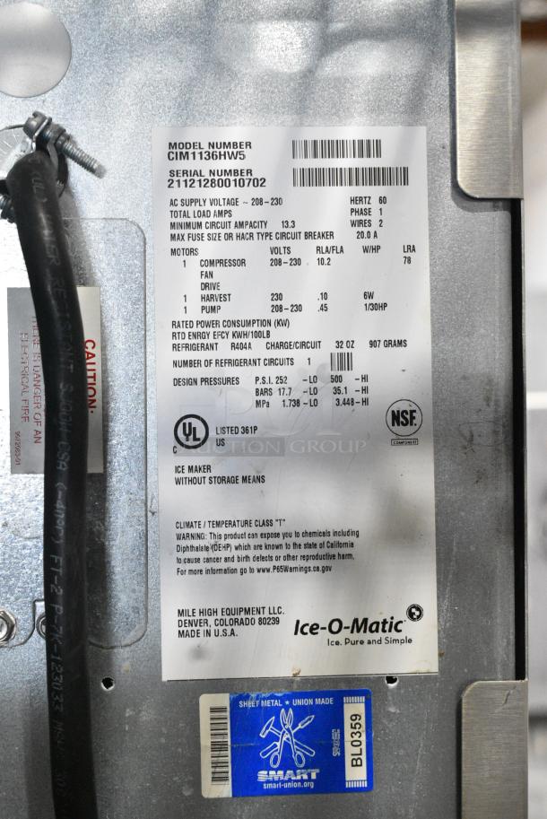 Ice-O-Matic CIM1136HW5 Stainless Steel Commercial Ice Head on Ice-O-Matic B55PSC Commercial Ice Bin. 208-230 Volts, 1 Phase. - Image 6 of 6