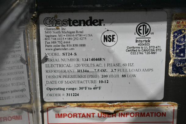 Glastender ST24-S Stainless Steel Commercial Bottle Cooler w/ Sliding Lid. 115 Volts, 1 Phase. Tested and Powers On But Does Not Get Cold - Image 6 of 6