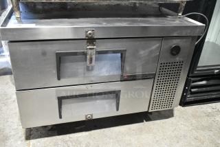 True TRCB-36 Stainless Steel Commercial 2 Drawer Chef Base on Commercial Casters. 115 Volts, 1 Phase. Tested and Powers On But Does Not Get Cold
