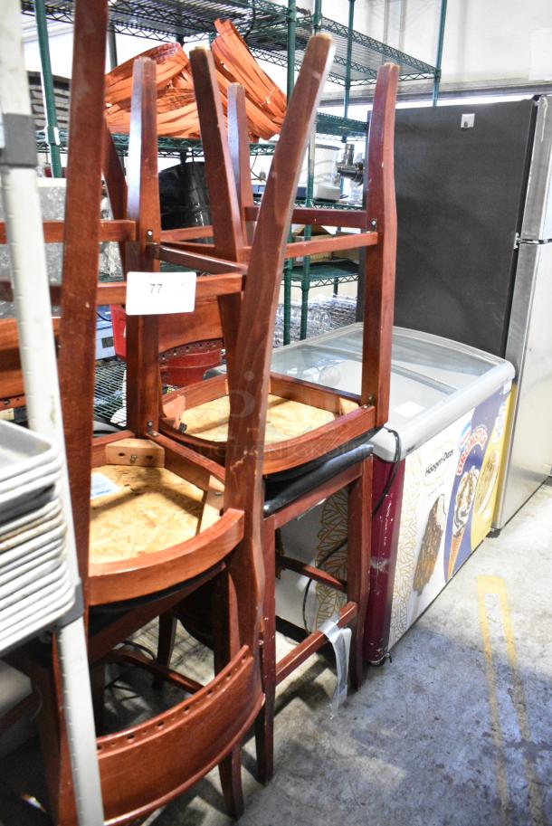 4 Wooden Bar Height Chair w/ Black Seat Cushion. 4 Times Your Bid! - Image 2 of 4