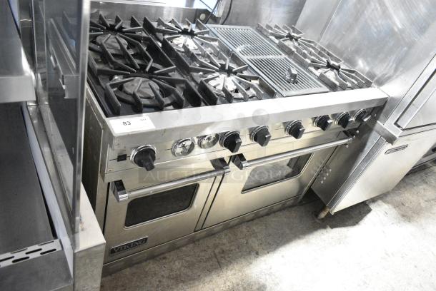 Viking Stainless Steel Commercial Gas Powered 6 Burner Range w/ Charbroiler, Convection Oven and Standard Oven. - Image 1 of 7