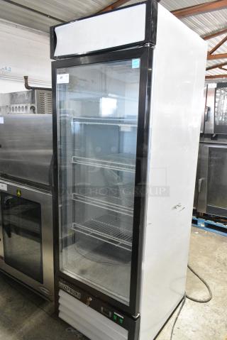 Maxx Cold MXM1-23R Metal Commercial Single Door Reach In Cooler Merchandiser w/ Poly Coated Racks. 115 Volts, 1 Phase. Tested and Powers On But Does Not Get Cold