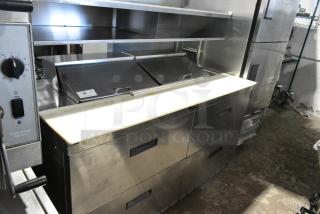 Delfield Stainless Steel Commercial Sandwich Salad Prep Table Bain Marie Mega Top w/ 4 Drawers and Over Shelf. Tested and Working!