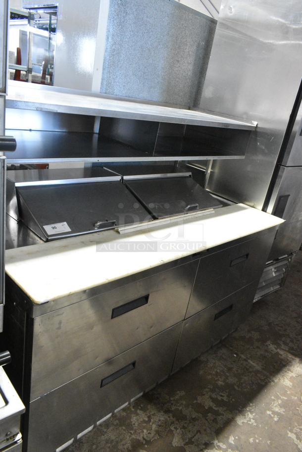 Delfield Stainless Steel Commercial Sandwich Salad Prep Table Bain Marie Mega Top w/ 4 Drawers and Over Shelf. Tested and Working! - Image 4 of 13