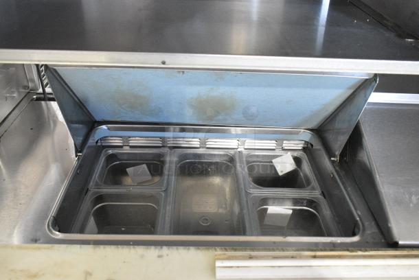 Delfield Stainless Steel Commercial Sandwich Salad Prep Table Bain Marie Mega Top w/ 4 Drawers and Over Shelf. Tested and Working! - Image 7 of 13