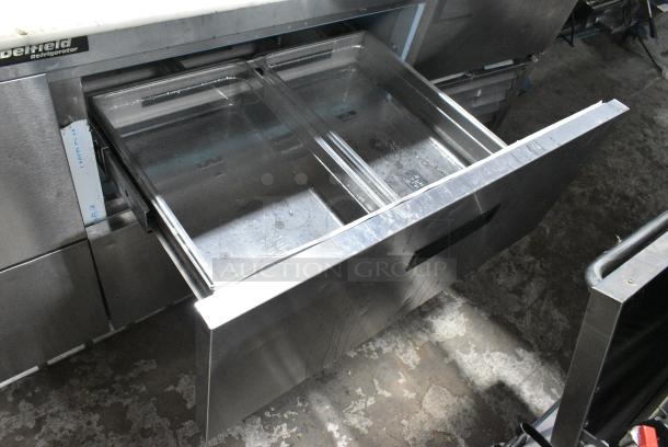 Delfield Stainless Steel Commercial Sandwich Salad Prep Table Bain Marie Mega Top w/ 4 Drawers and Over Shelf. Tested and Working! - Image 11 of 13