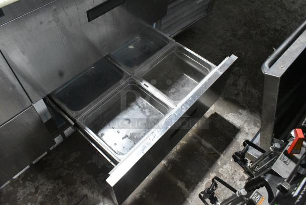 Delfield Stainless Steel Commercial Sandwich Salad Prep Table Bain Marie Mega Top w/ 4 Drawers and Over Shelf. Tested and Working! - Image 12 of 13