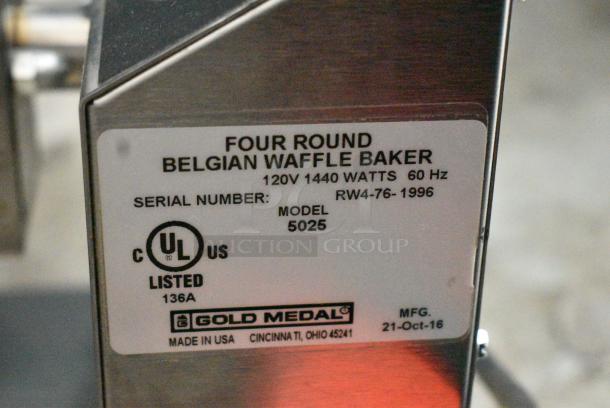 Gold Medal 5025 Stainless Steel Commercial Countertop 4 Mini Waffle Maker. 120 Volts, 1 Phase. Tested and Working! - Image 7 of 7