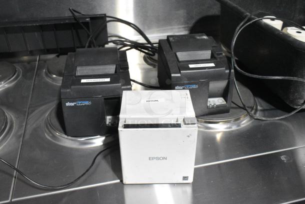 3 Receipt Printers Including Epson and 2 Star. Comes w/ Receipt Printer Rolls and Bus Bin. 3 Times Your Bid! - Image 1 of 10