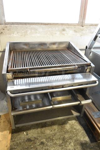 MagiKitch'n Stainless Steel Commercial Natural Gas Powered Charbroiler Grill on Commercial Casters.