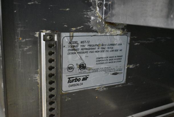 Turbo Air MST-72 Stainless Steel Commercial Sandwich Salad Prep Table Bain Marie Mega Top on Commercial Casters. 115 Volts, 1 Phase. Tested and Working! - Image 11 of 11