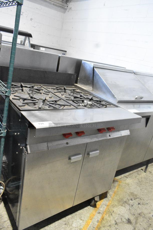 GH45S Metal Commercial Natural Gas Powered 4 Burner Range w/ Under Shelf on Commercial Casters. 120,000 BTU. - Image 1 of 7