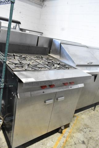 GH45S Metal Commercial Natural Gas Powered 4 Burner Range w/ Under Shelf on Commercial Casters. 120,000 BTU.