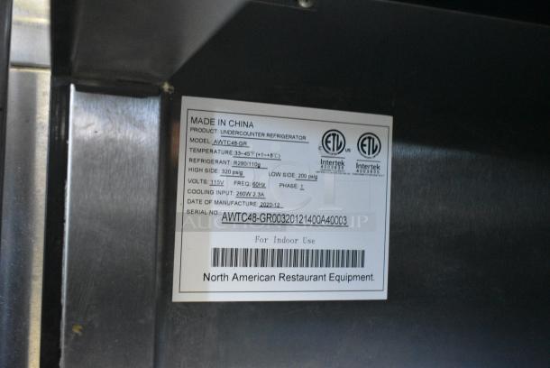 2020 AWTC48-GR Stainless Steel Commercial 2 Door Work Top Cooler on Commercial Casters. 115 Volts, 1 Phase. Tested and Powers On But Does Not Get Cold - Image 6 of 6