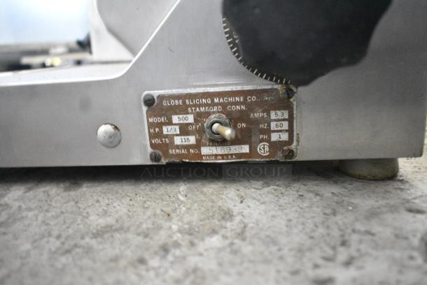 Globe 500 Stainless Steel Commercial Countertop Meat Slicer w/ Blade Sharpener. 115 Volts, 1 Phase. Tested and Working! - Image 7 of 7