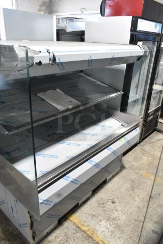 BRAND NEW SCRATCH AND DENT! 2016 BKI HSS4-2TSQ Stainless Steel Commercial Floor Style 2 Tier Warming Display Case Merchandiser. 230 Volts, 1 Phase.