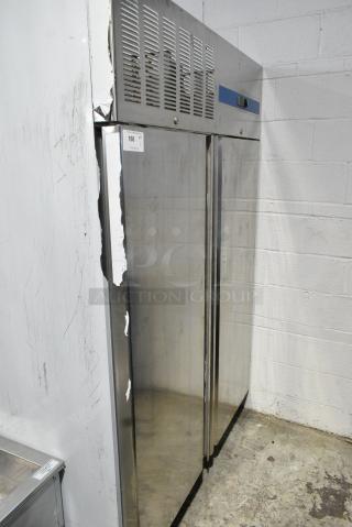 GN1200BT Stainless Steel Commercial 2 Door Reach In Cooler w/ Poly Coated Racks. 115 Volts, 1 Phase. Tested and Working!